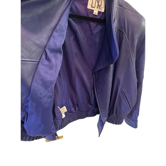 LNR Size M Vintage Cobalt High Collar Genuine Leather Jacket Snap Front Womens - Picture 9 of 11